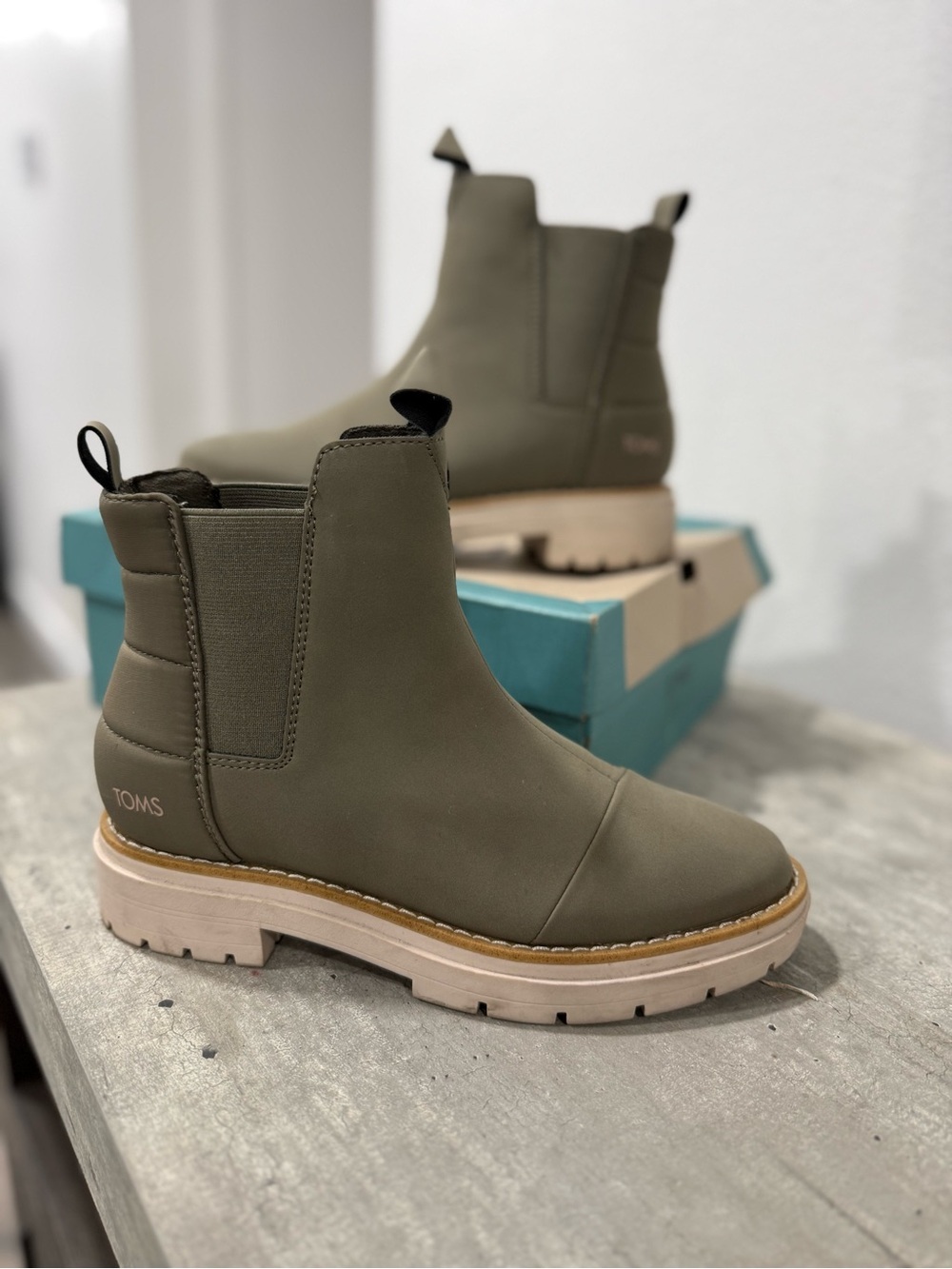 TOMS Dark Synthetic Nubuck/ Matte Woven Lug Sole Ankle Boot